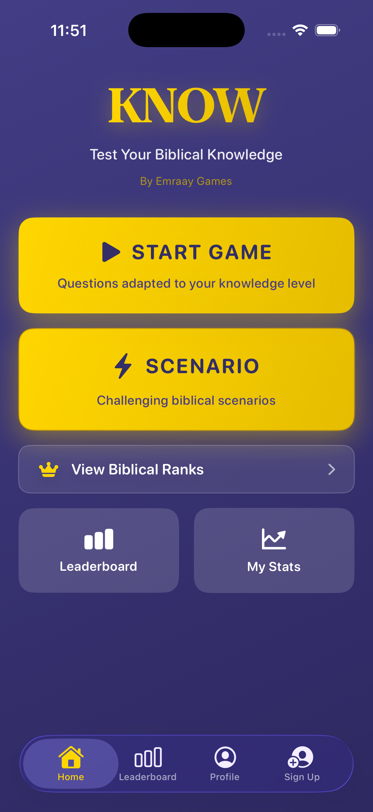 Know Bible Trivia Main Screenshot